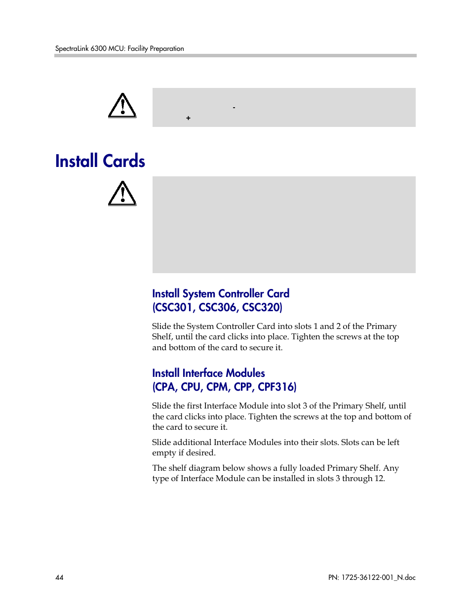 Install cards | Polycom SpectraLink RCO400 User Manual | Page 44 / 68