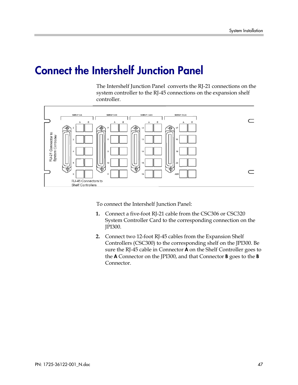 Connect the intershelf junction panel | Polycom SpectraLink RCO400 User Manual | Page 47 / 68