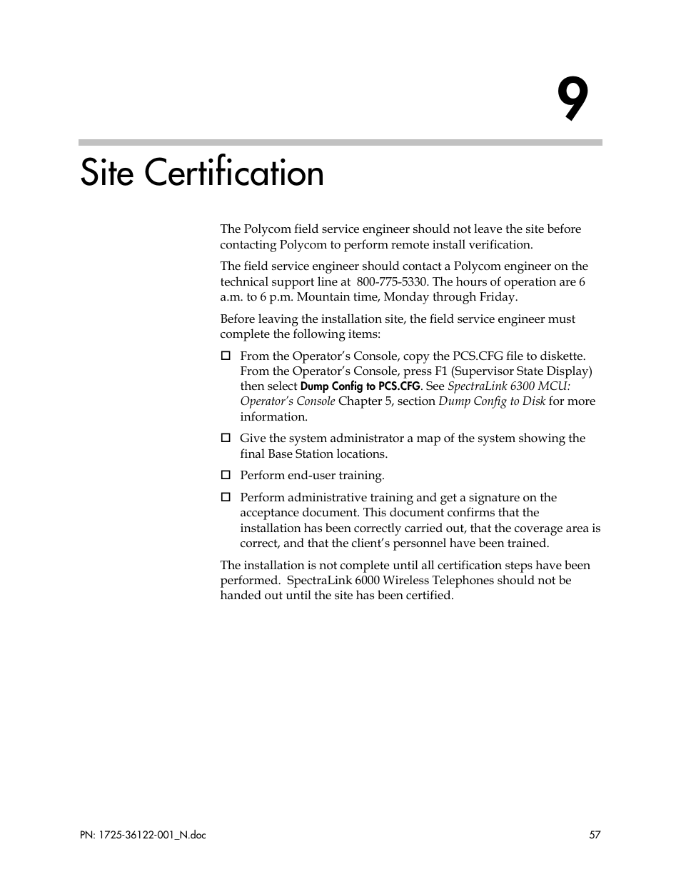 Site certification | Polycom SpectraLink RCO400 User Manual | Page 57 / 68