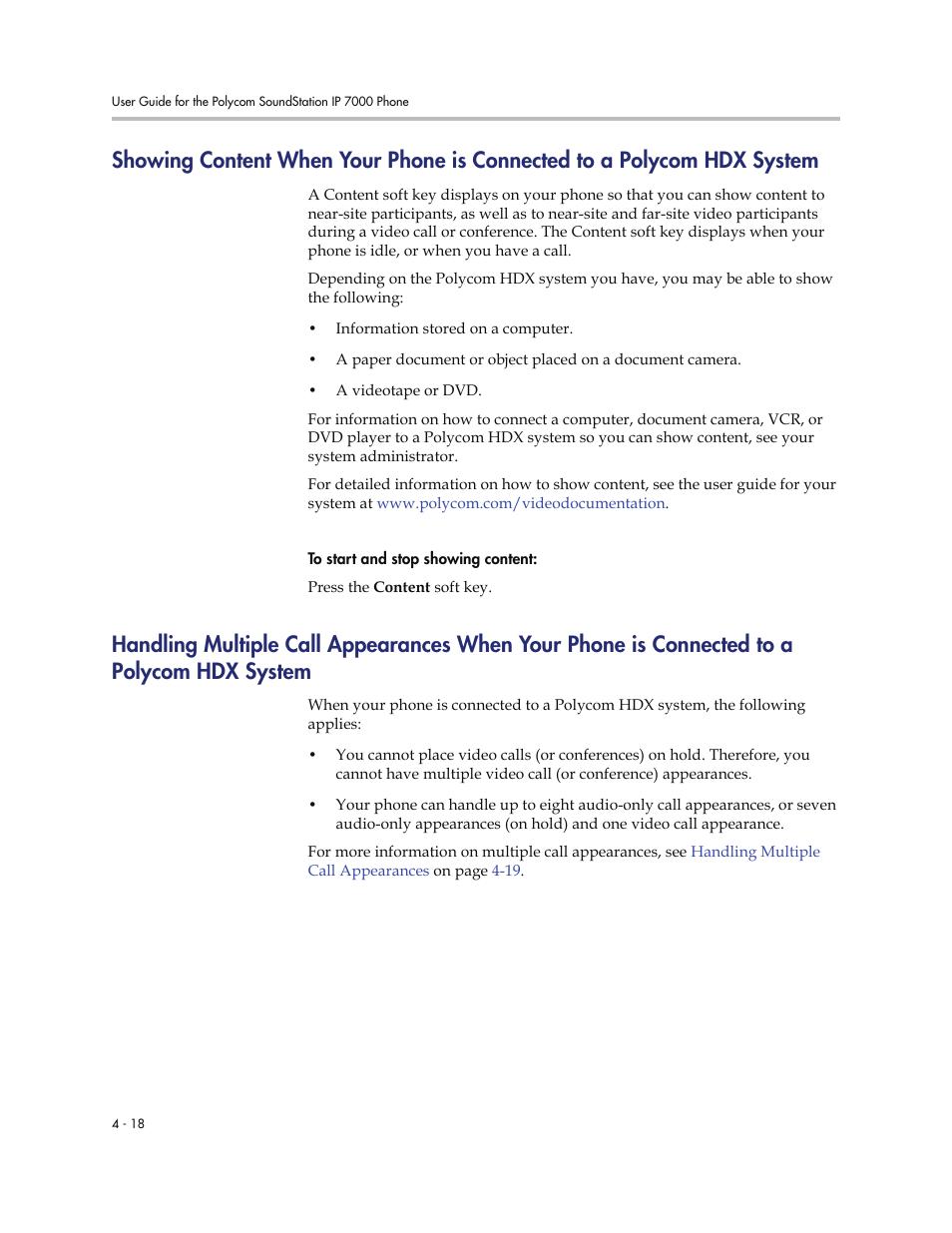 Showing content when your phone is, Connected to a polycom hdx system | Polycom 7000 User Manual | Page 104 / 130
