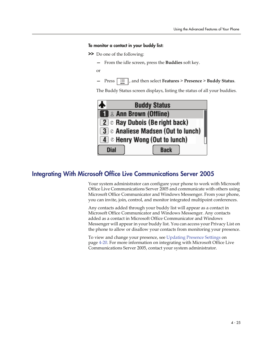 Integrating with microsoft office, Live communications server 2005, On p | Polycom 7000 User Manual | Page 111 / 130