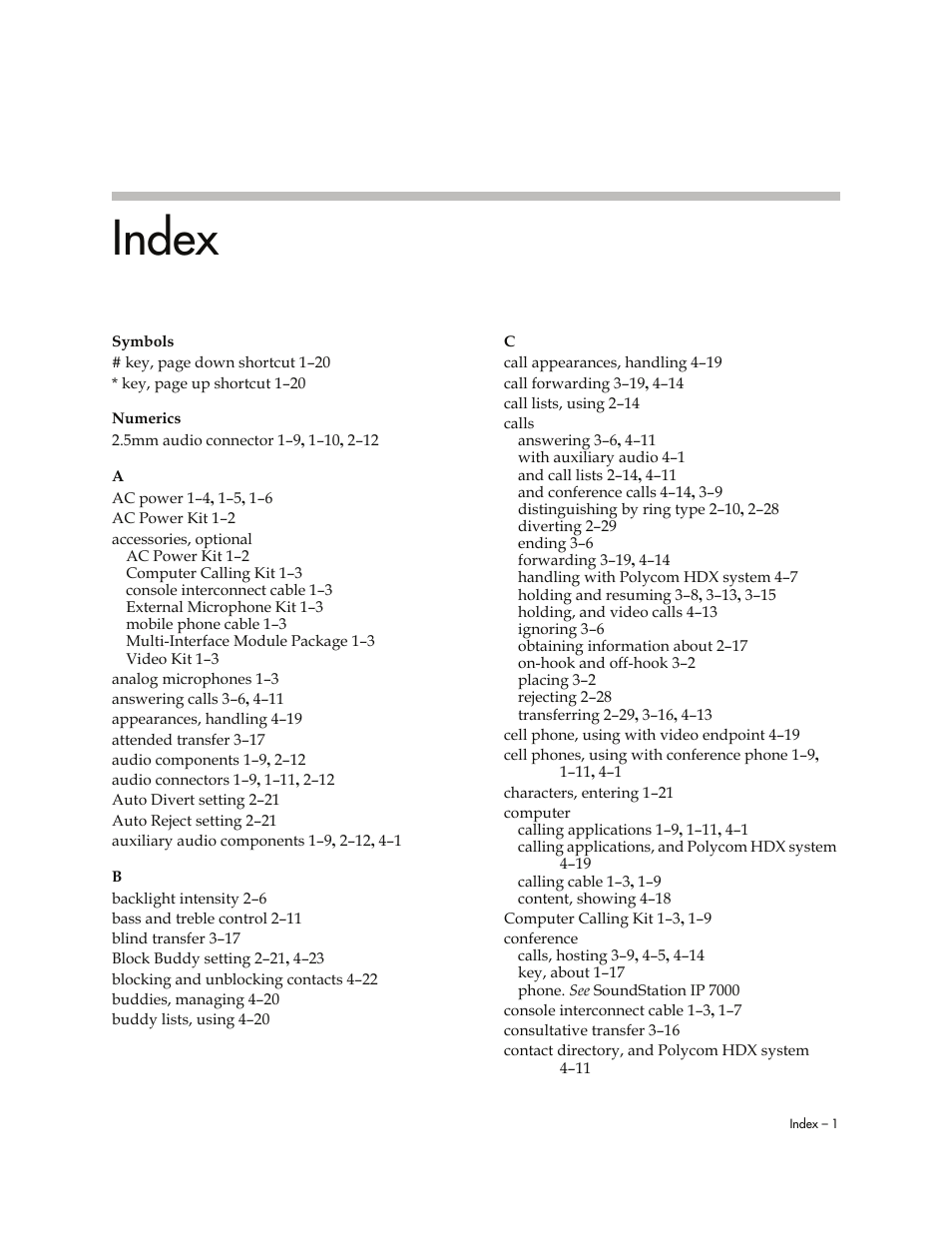 Index | Polycom 7000 User Manual | Page 127 / 130