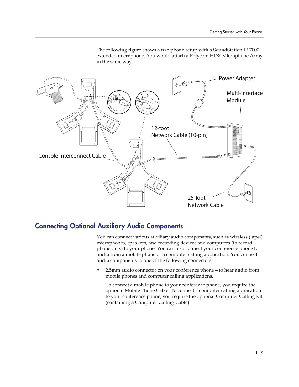 Connecting optional auxiliary audio components, Connecting optional auxiliary audio components -9 | Polycom 7000 User Manual | Page 17 / 130