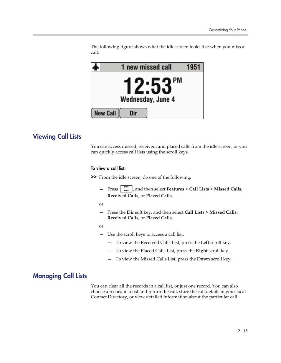 Viewing call lists, Managing call lists, Viewing call lists -15 managing call lists -15 | Polycom 7000 User Manual | Page 45 / 130