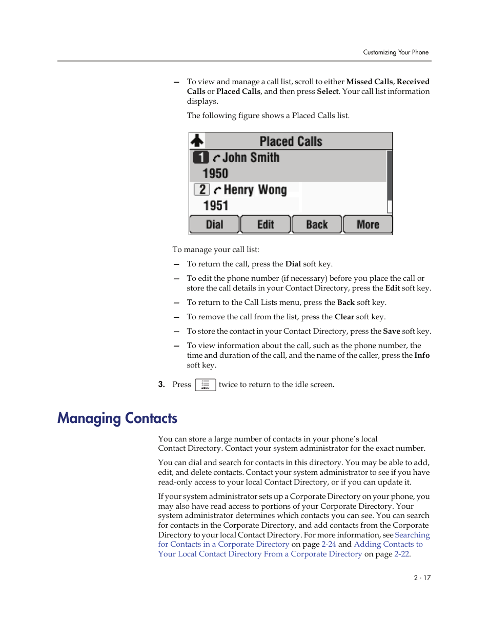 Managing contacts, Managing contacts -17 | Polycom 7000 User Manual | Page 47 / 130