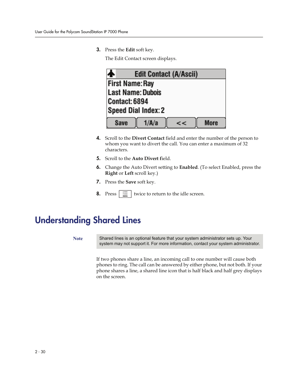 Understanding shared lines, Understanding shared lines -30 | Polycom 7000 User Manual | Page 60 / 130