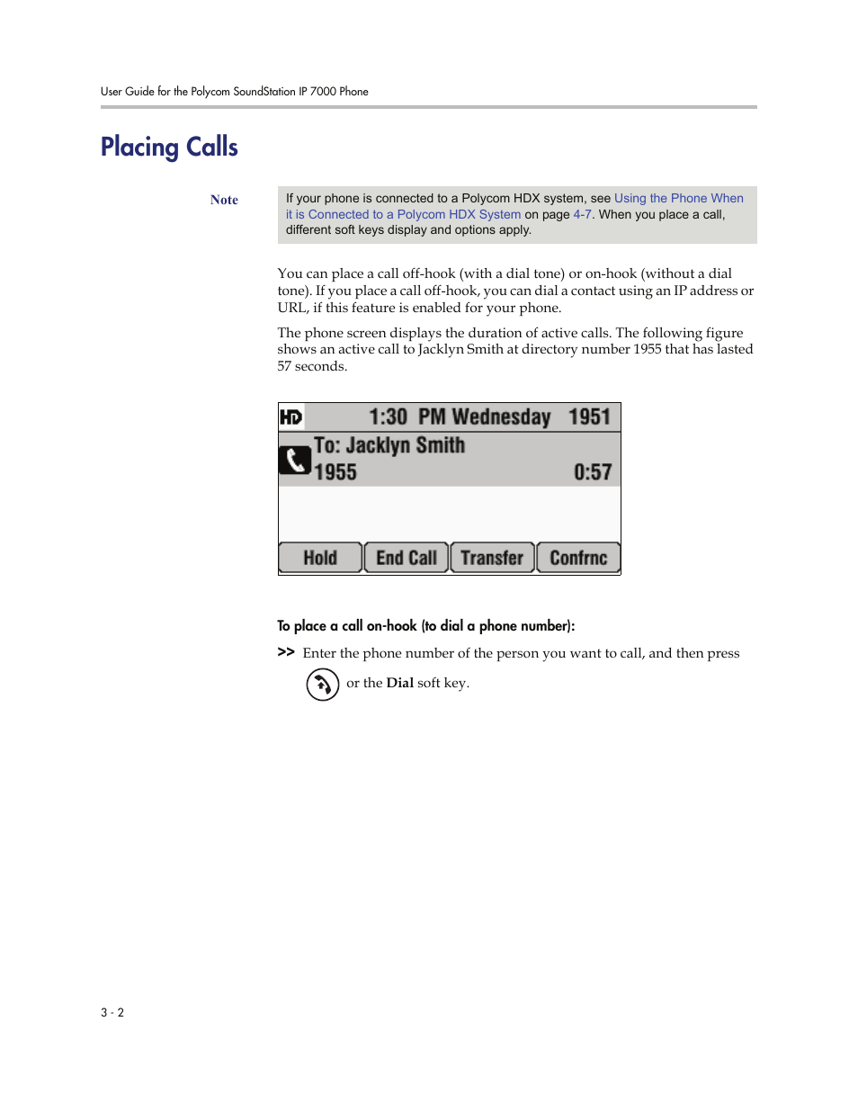 Placing calls, Placing calls -2 | Polycom 7000 User Manual | Page 64 / 130