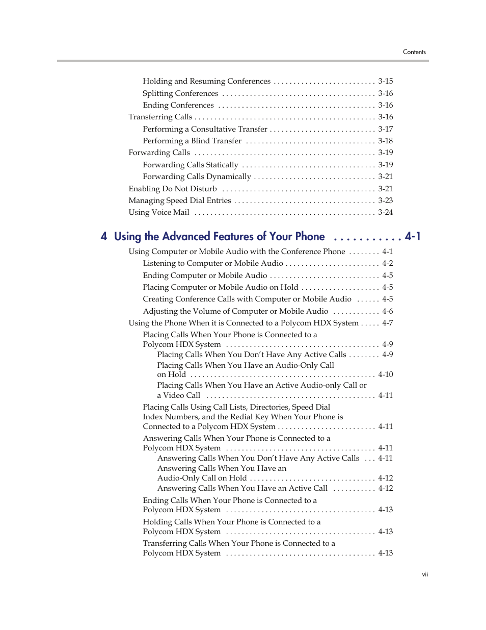 4 using the advanced features of your phone -1 | Polycom 7000 User Manual | Page 7 / 130