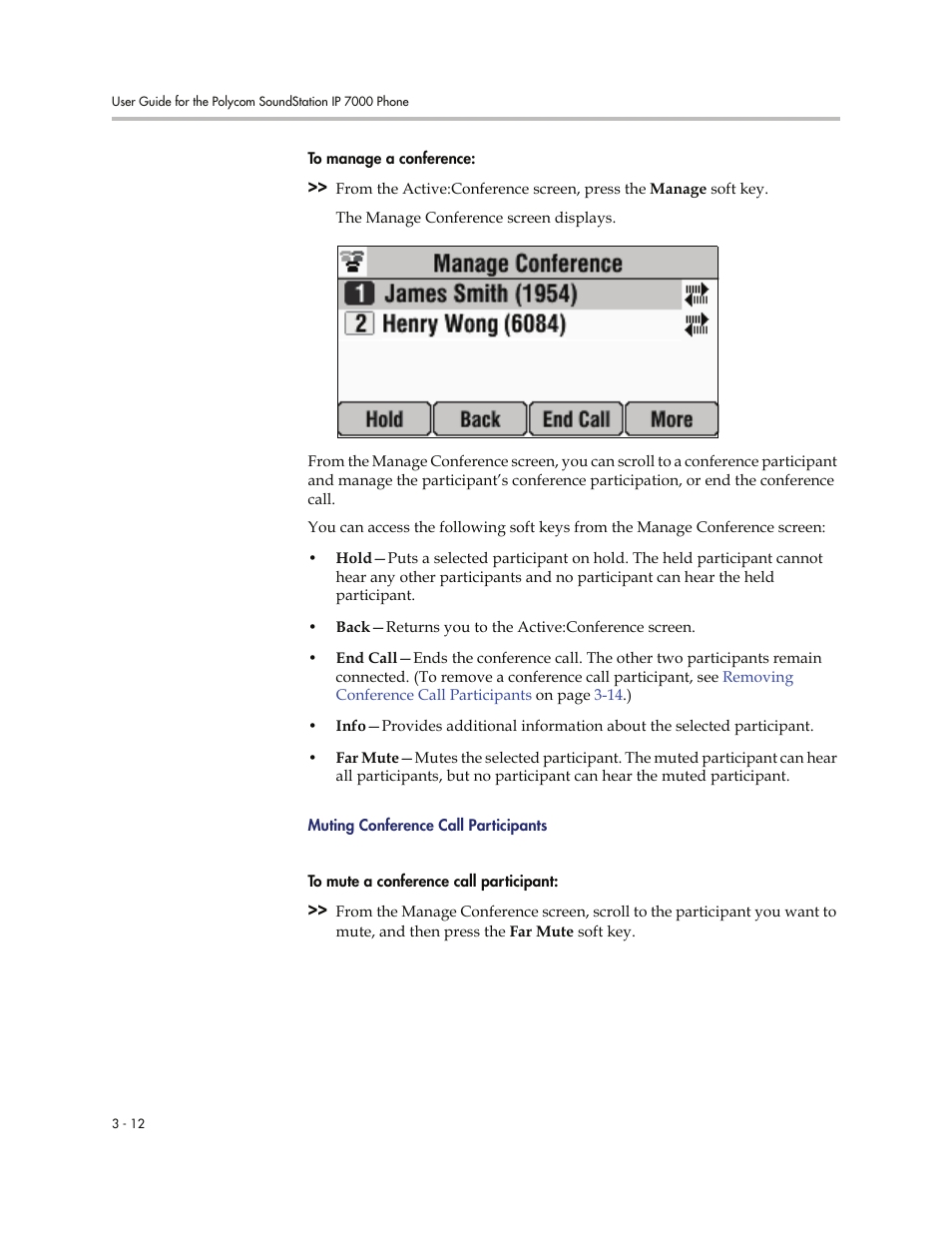 Muting conference call participants -12, Muting, Conference call participants | Polycom 7000 User Manual | Page 74 / 130