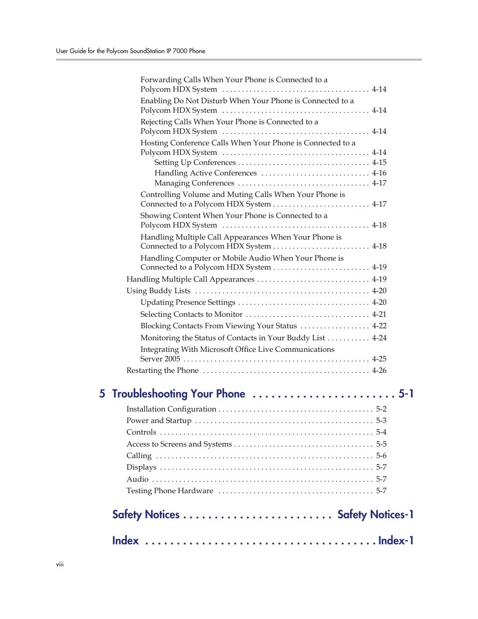 5 troubleshooting your phone -1 | Polycom 7000 User Manual | Page 8 / 130