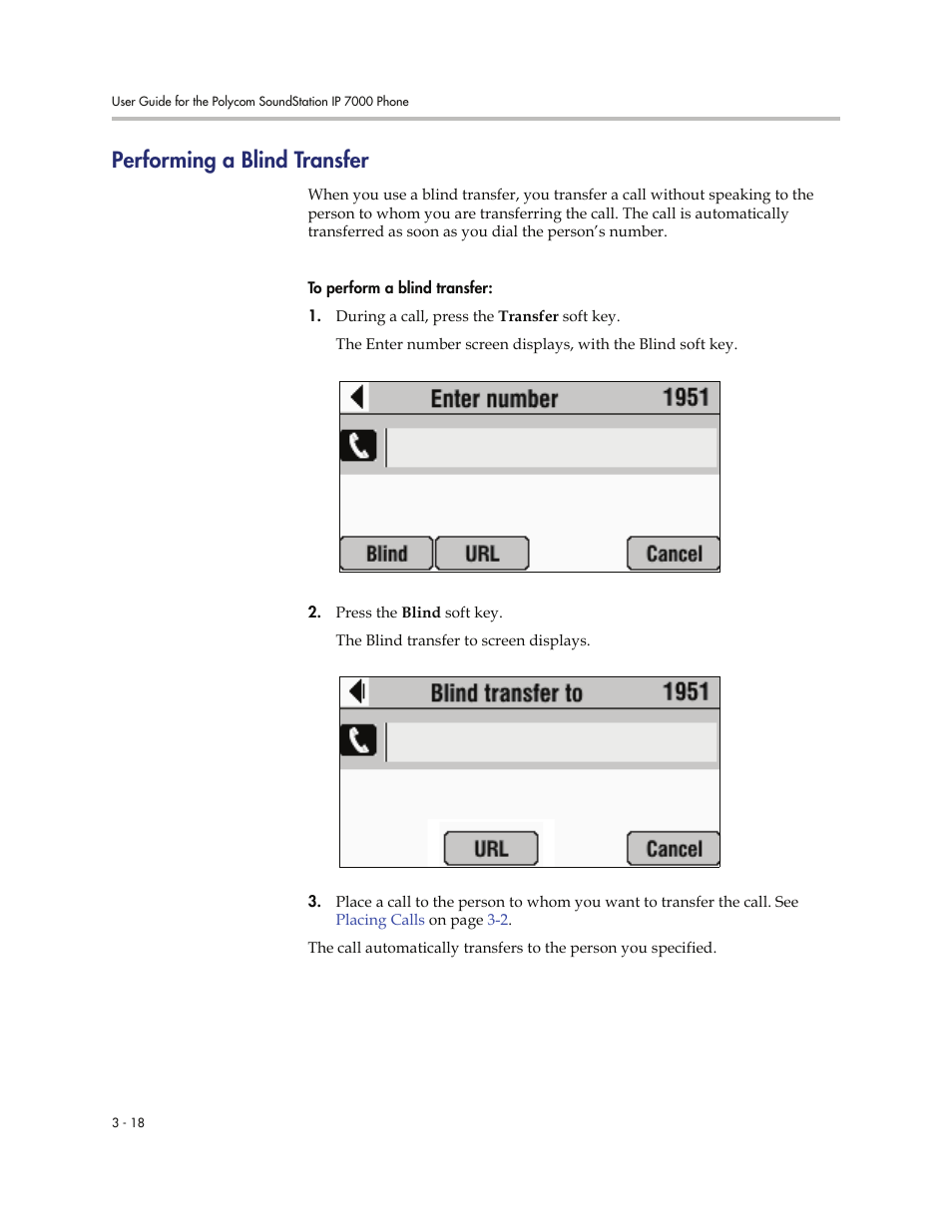 Performing a blind transfer, Performing a blind transfer -18 | Polycom 7000 User Manual | Page 80 / 130