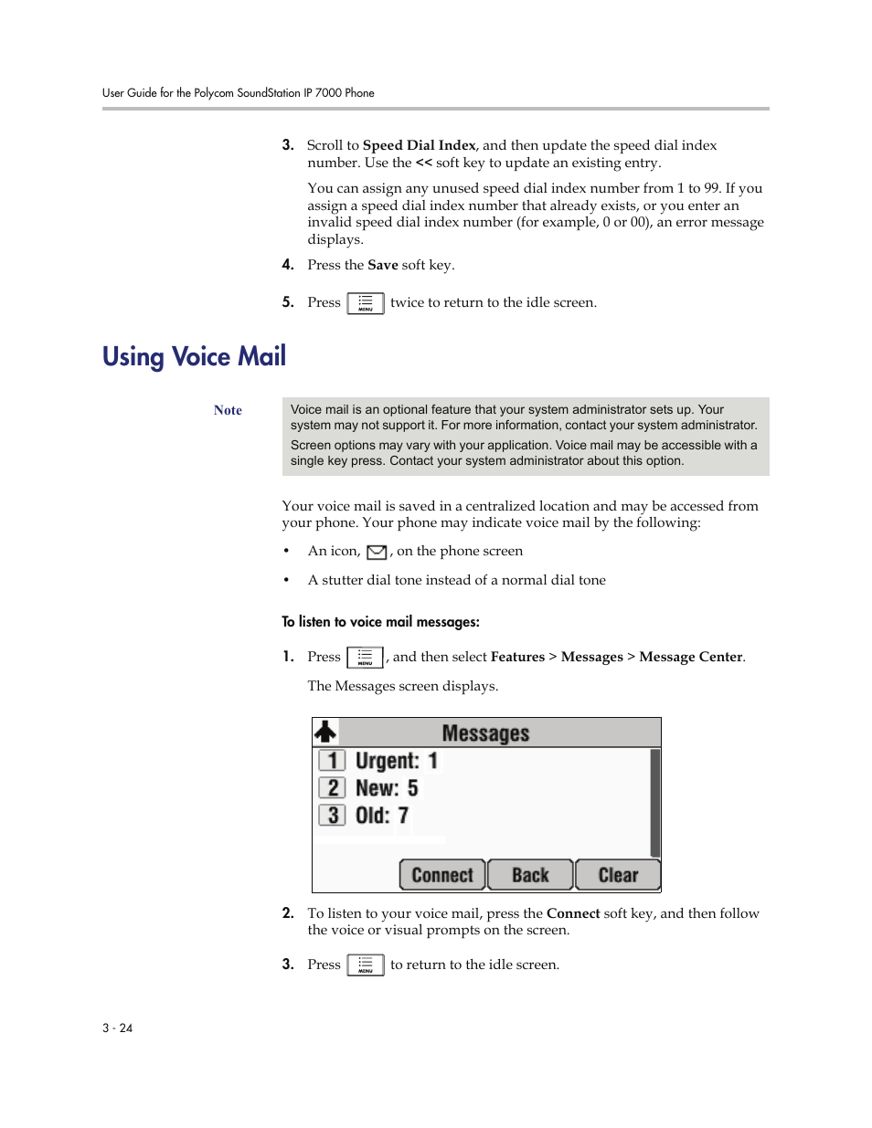 Using voice mail, Using voice mail -24, Using | Voice mail | Polycom 7000 User Manual | Page 86 / 130