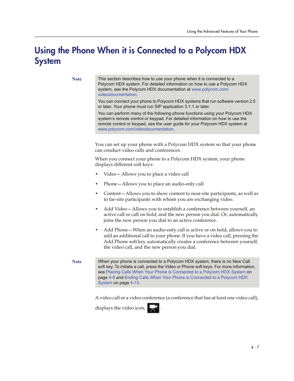 Using the phone when it is connected to a polycom, Hdx system, Using the phone when | It is connected to a polycom hdx system, On p, Using the phone when it is connected, To a polycom hdx system | Polycom 7000 User Manual | Page 93 / 130