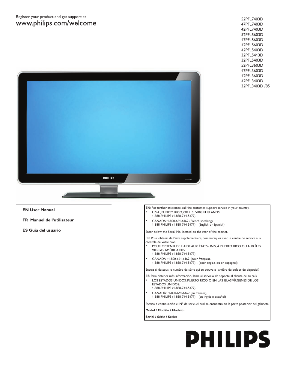 Polycom 52PFL7403D User Manual | 44 pages