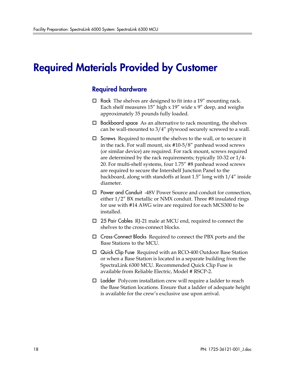 Required materials provided by customer, Required hardware | Polycom SpectraLink 6300 MCU User Manual | Page 18 / 50