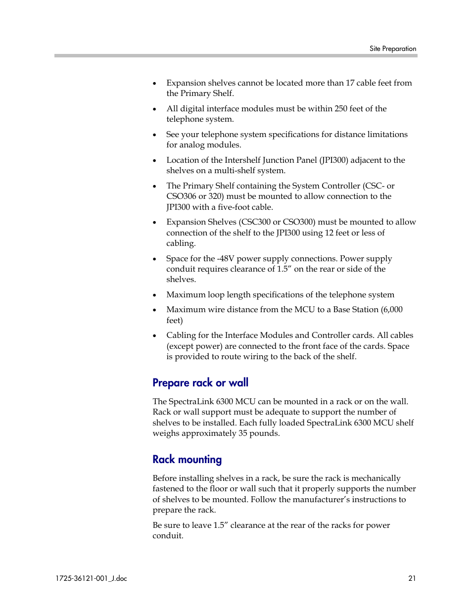 Prepare rack or wall, Rack mounting | Polycom SpectraLink 6300 MCU User Manual | Page 21 / 50