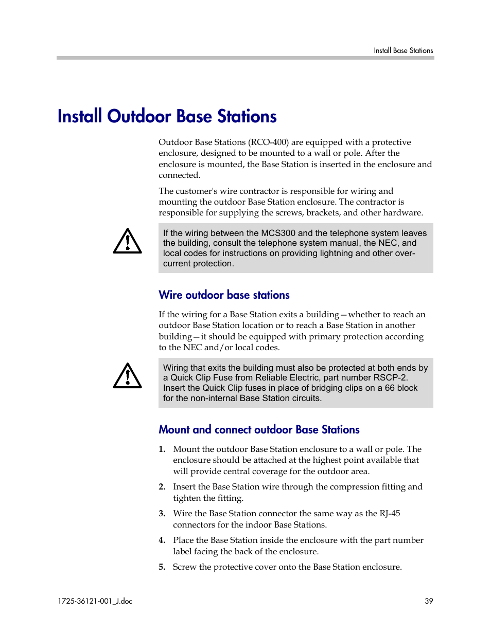 Install outdoor base stations | Polycom SpectraLink 6300 MCU User Manual | Page 39 / 50