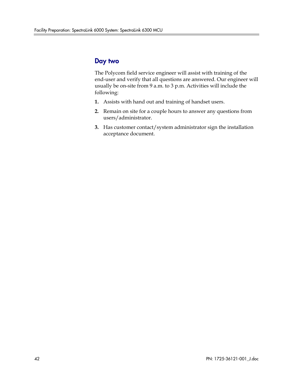 Day two | Polycom SpectraLink 6300 MCU User Manual | Page 42 / 50