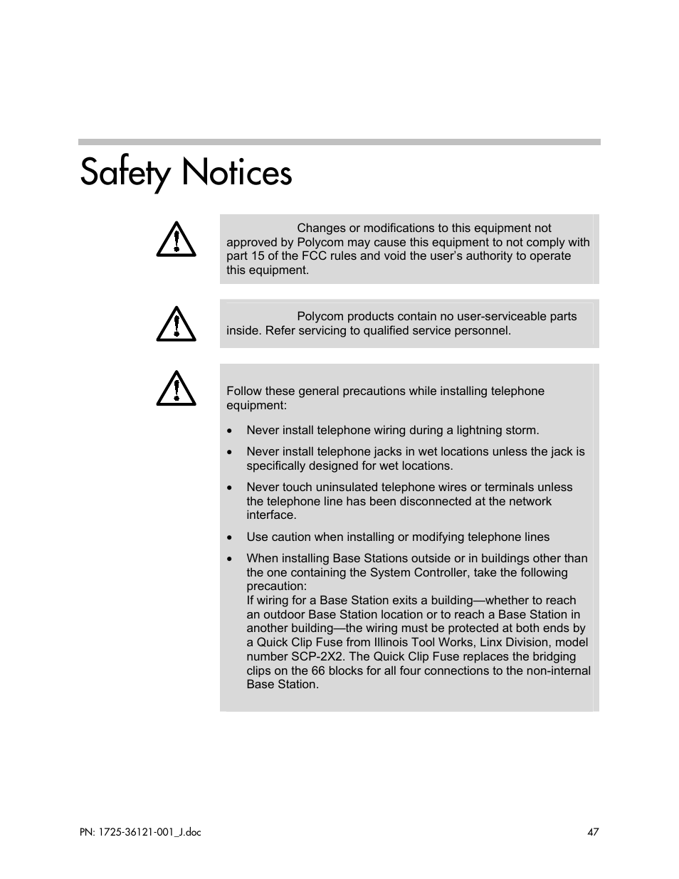 Safety notices | Polycom SpectraLink 6300 MCU User Manual | Page 47 / 50