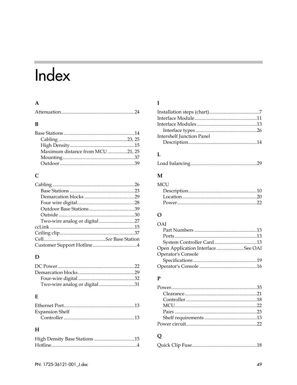 Index | Polycom SpectraLink 6300 MCU User Manual | Page 49 / 50