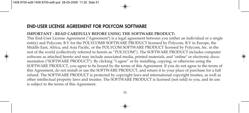 End-user license agreement for polycom software | Polycom KIRK 4020 User Manual | Page 51 / 76