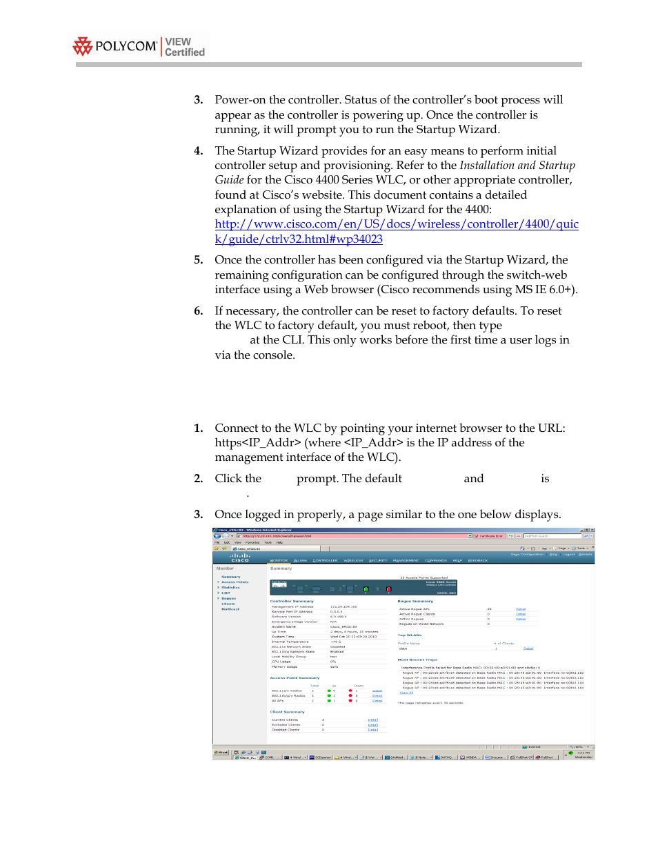 Connecting to the controller via a browser | Polycom 4400 User Manual | Page 8 / 40