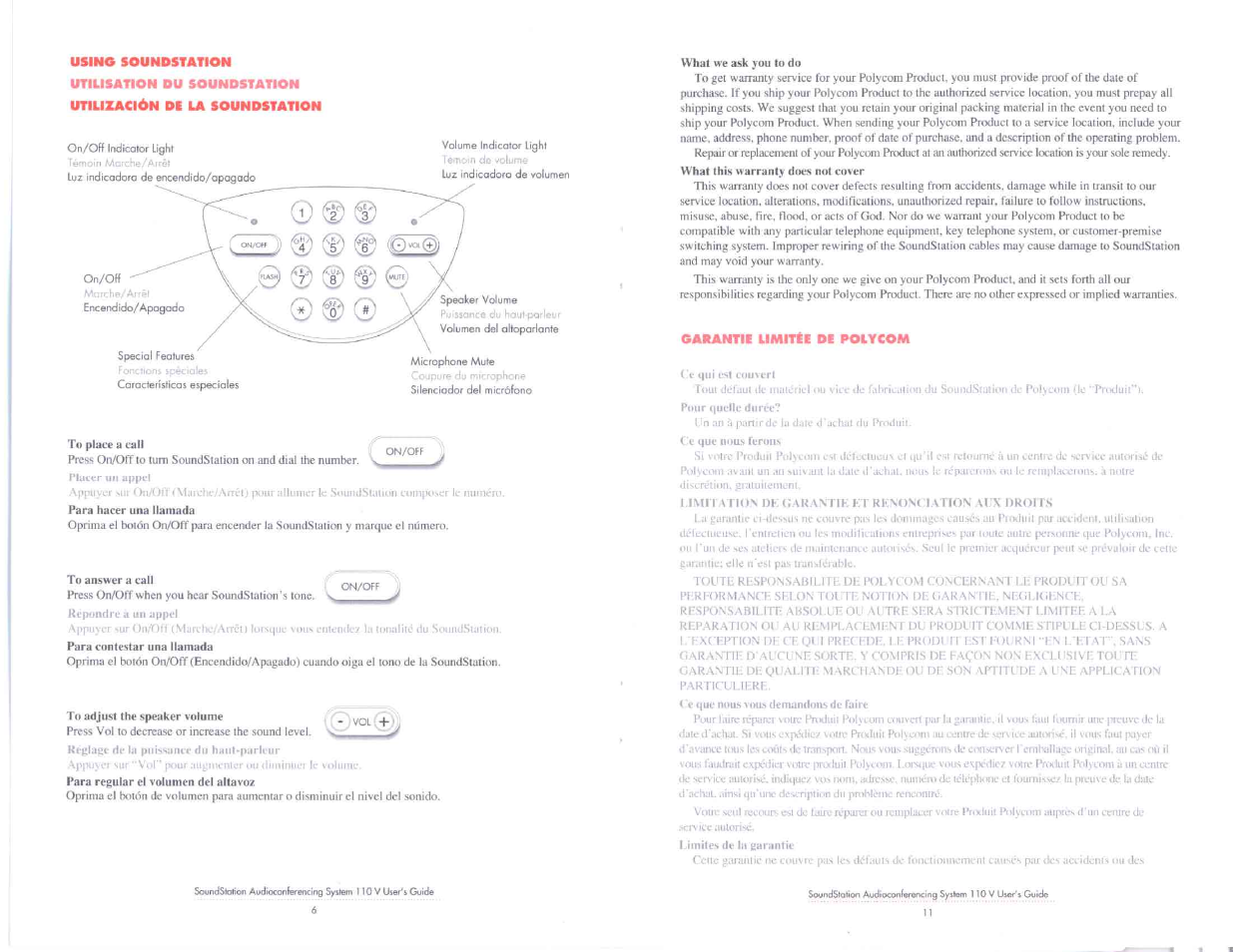 Garantie limitée de polycom, I imit \tio, Îak.wtik i i ki:\()n( i vtion m | Dkol rs | Polycom SoundStation 110 V User Manual | Page 13 / 20