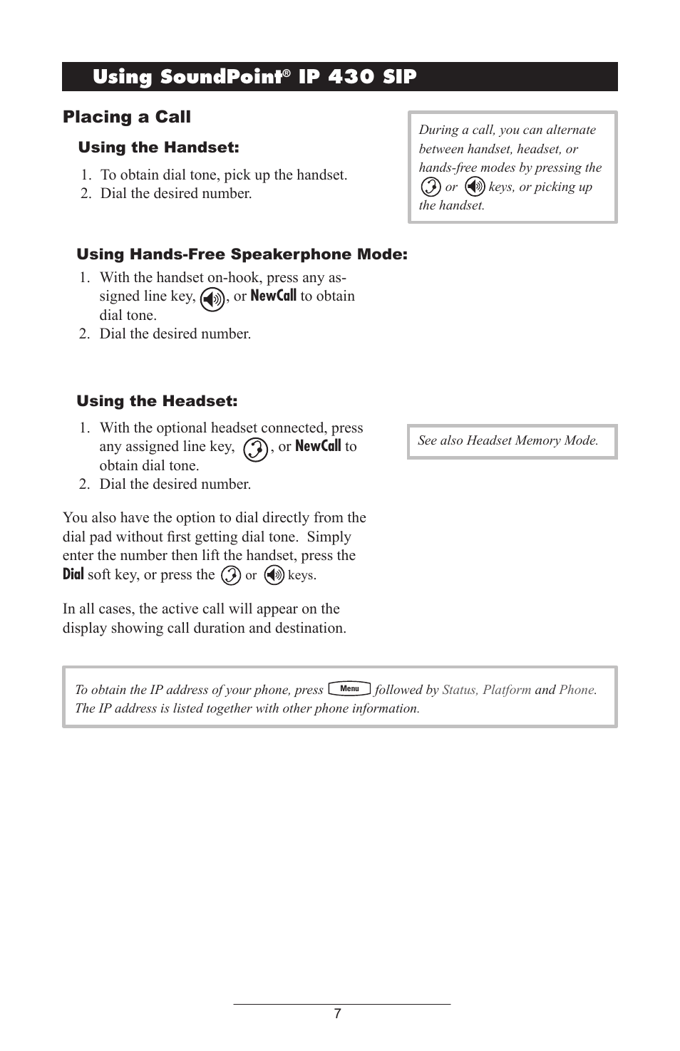 Using.soundpoint, Ip.430.sip, Placing a call | Polycom IP 430 User Manual | Page 10 / 31