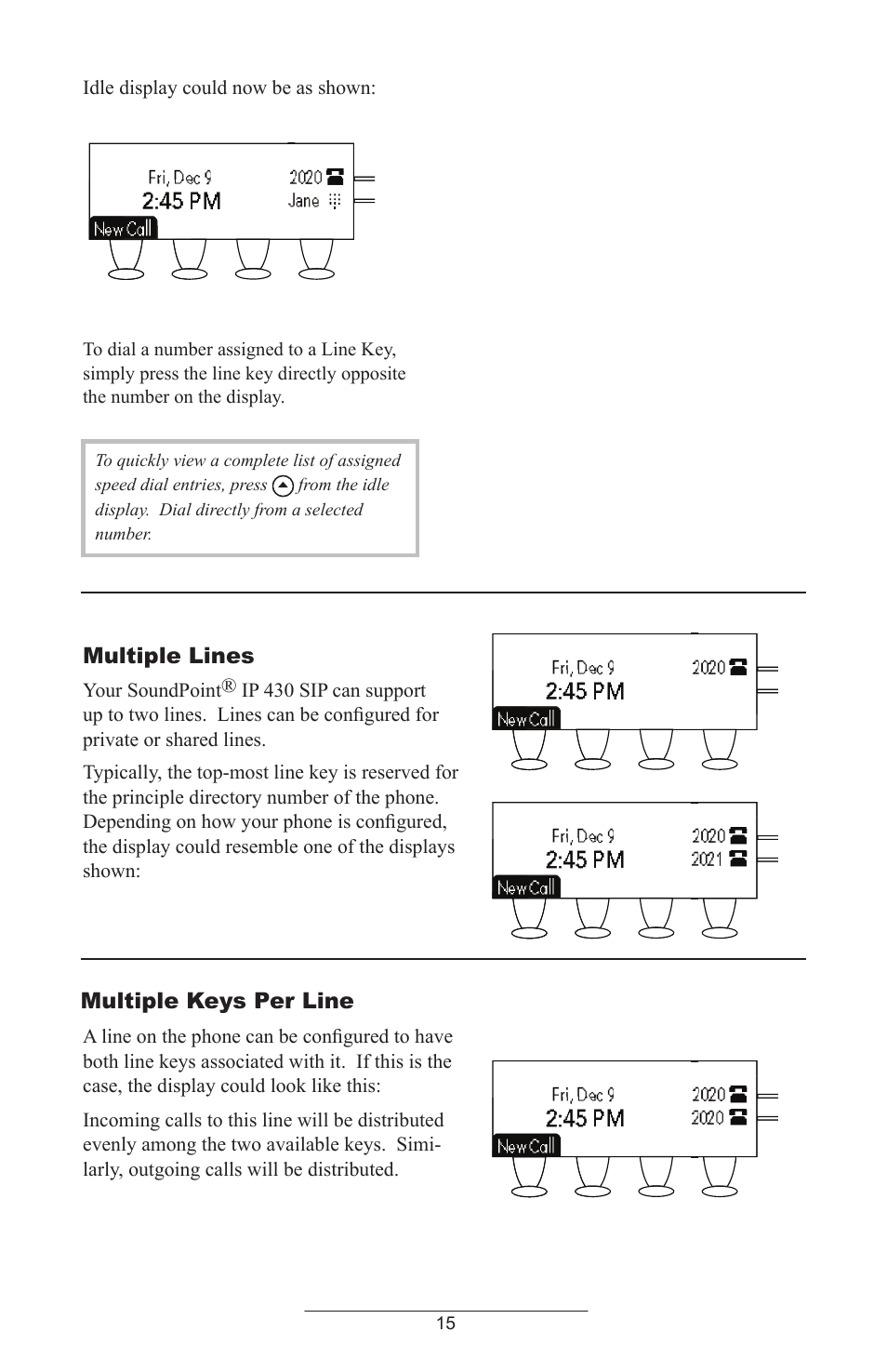 Multiple lines, Multiple keys per line | Polycom IP 430 User Manual | Page 18 / 31