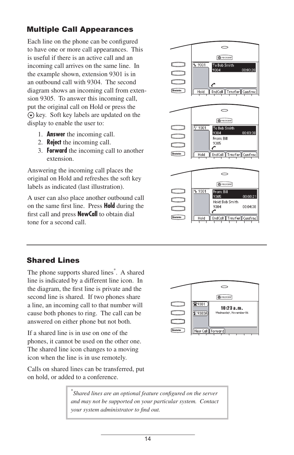 Multiple call appearances, Shared lines, The phone supports shared lines | Polycom IP 500/501 User Manual | Page 17 / 28