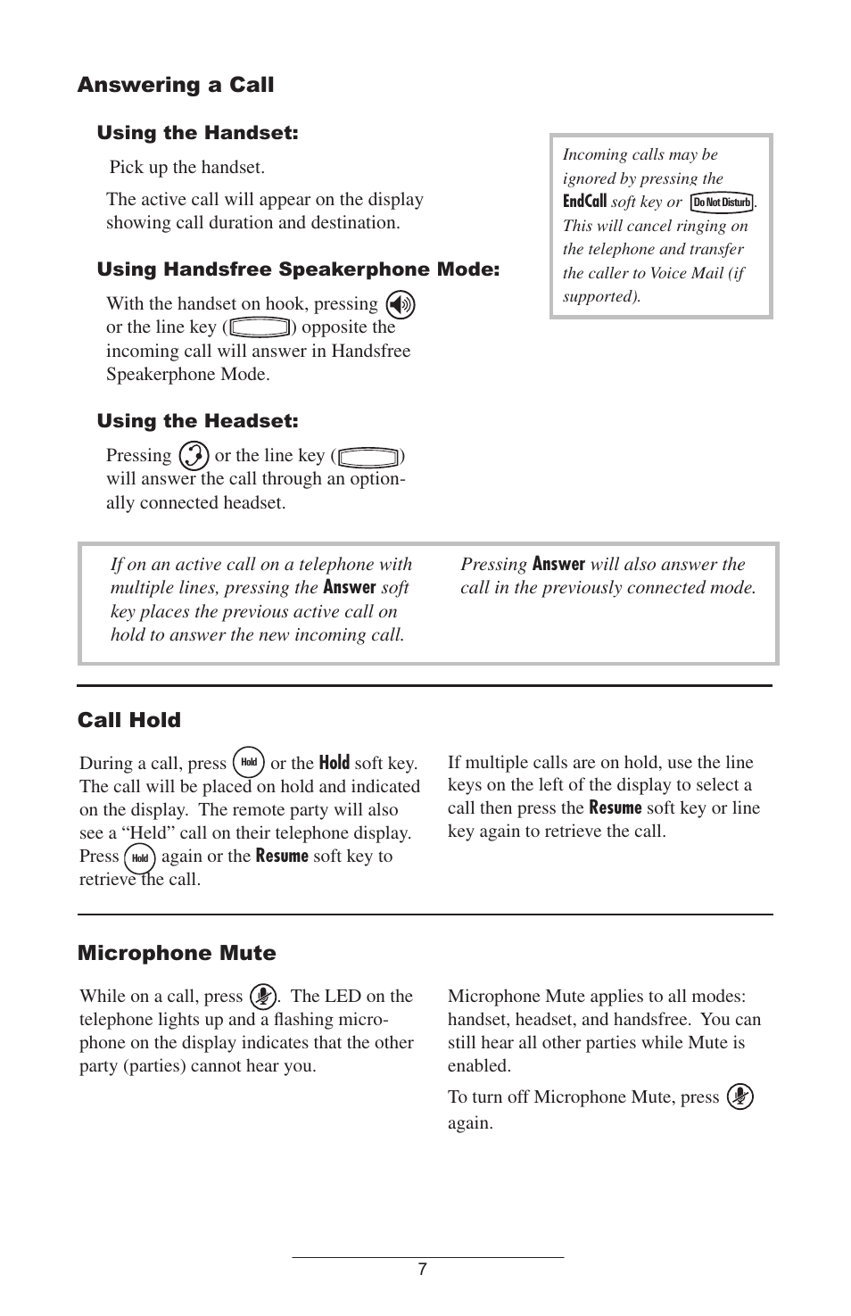 Answering a call, Call hold, Microphone mute | Polycom IP 500 User Manual | Page 10 / 25