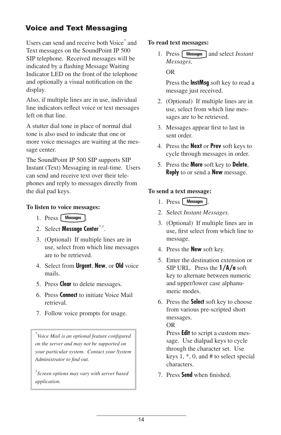 Voice and text messaging, Do not d, Voice and text mes | Saging for further details | Polycom IP 500 User Manual | Page 17 / 25