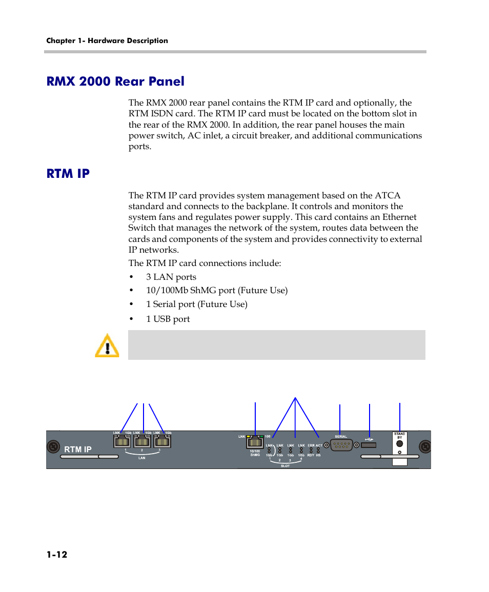 Rmx 2000 rear panel, Rtm ip, Rmx 2000 rear panel -12 rtm ip -12 | Polycom DOC2558C User Manual | Page 18 / 45