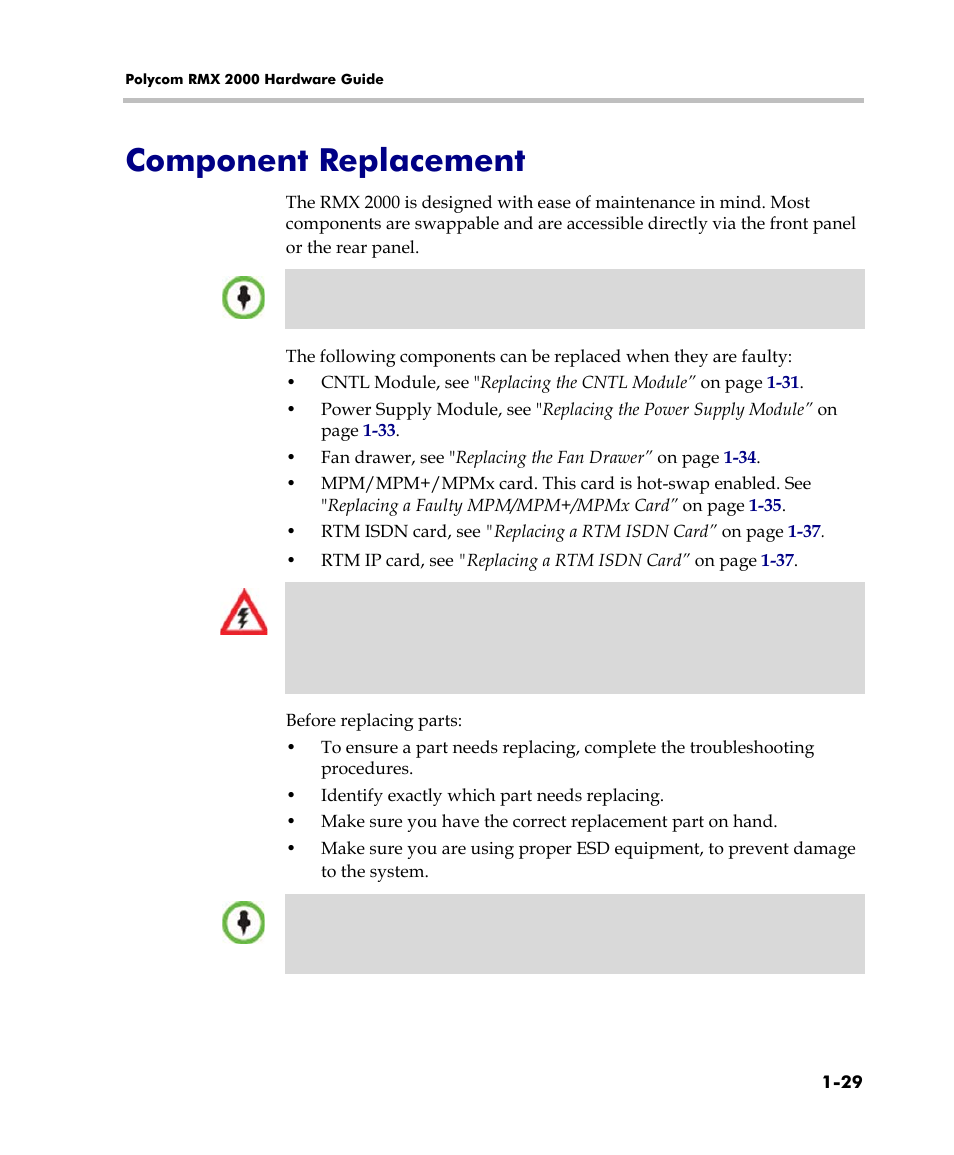 Component replacement, Component replacement -29 | Polycom DOC2558C User Manual | Page 35 / 45