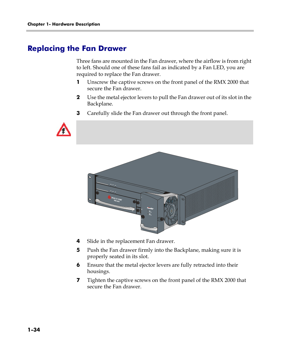 Replacing the fan drawer, Replacing the fan drawer -34 | Polycom DOC2558C User Manual | Page 40 / 45