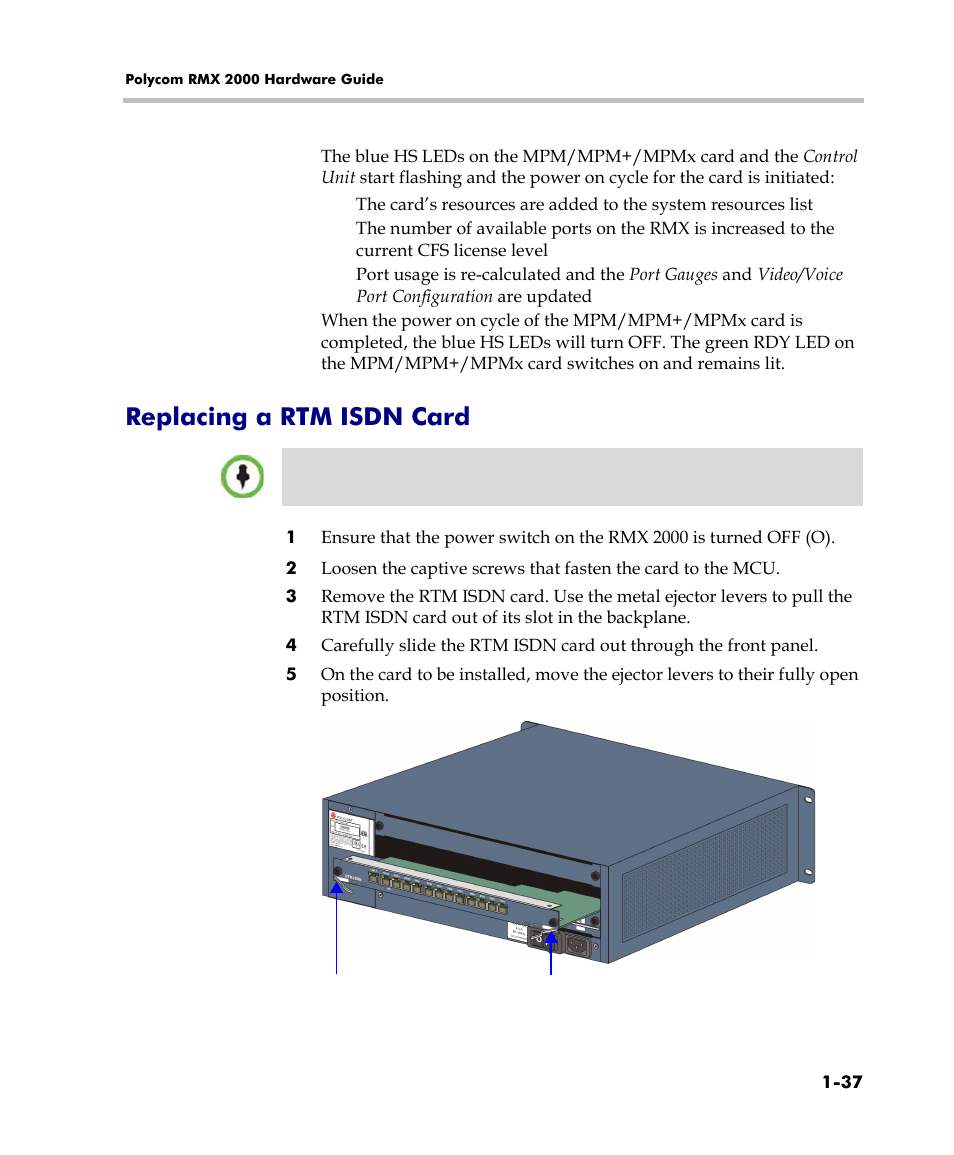 Replacing a rtm isdn card, Replacing a rtm isdn card -37 | Polycom DOC2558C User Manual | Page 43 / 45