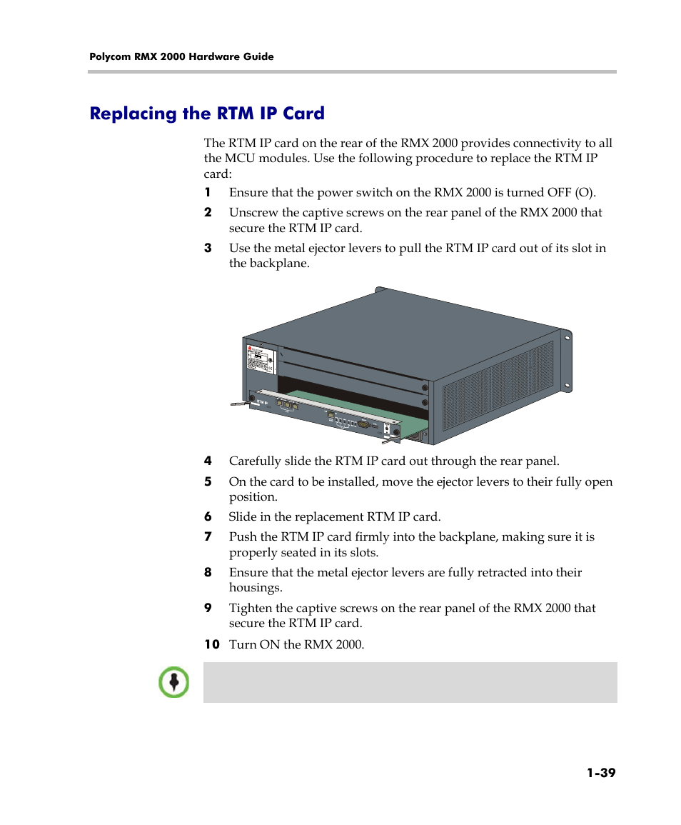 Replacing the rtm ip card, Replacing the rtm ip card -39 | Polycom DOC2558C User Manual | Page 45 / 45