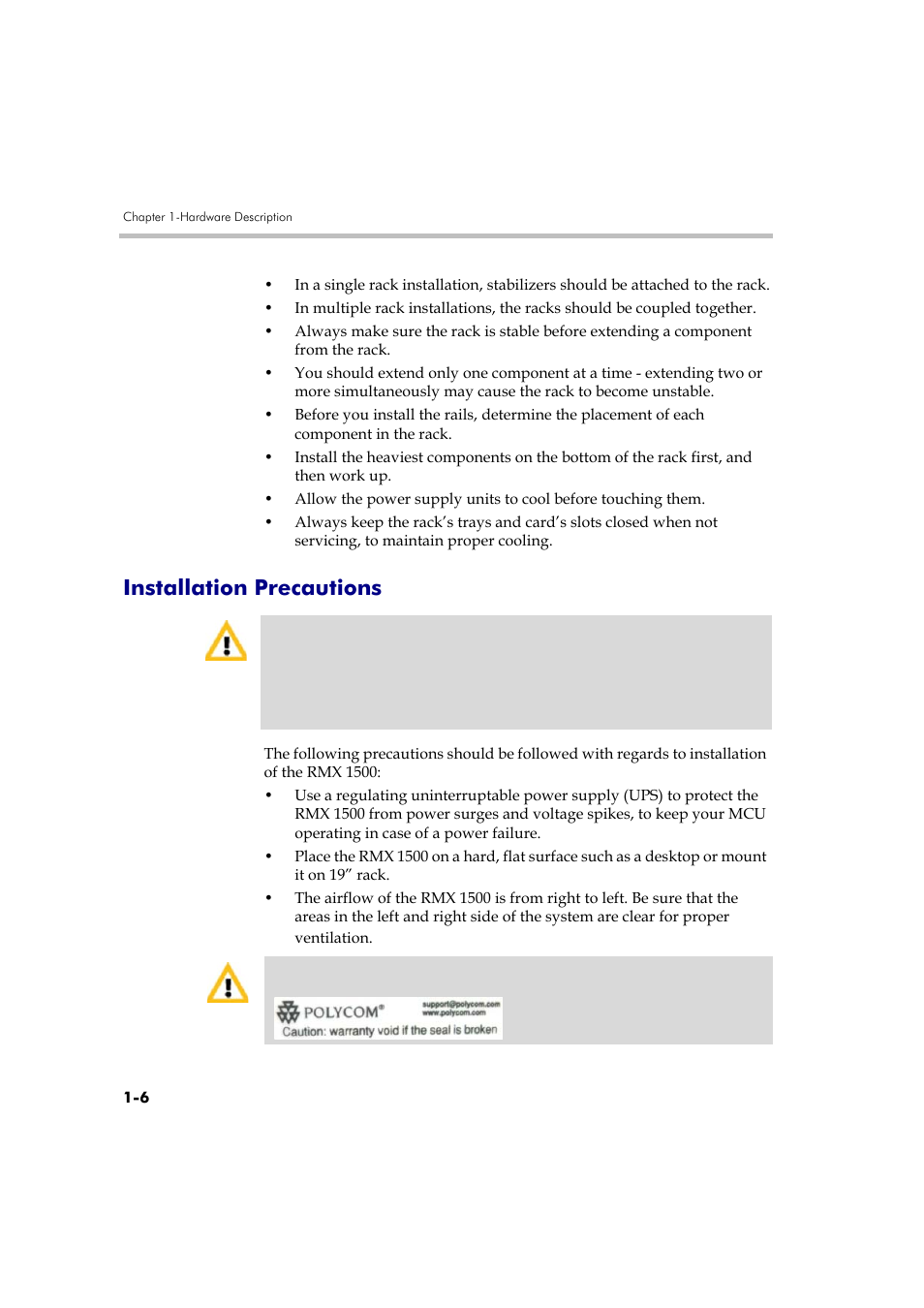 Installation precautions -6, Installation precautions | Polycom DOC2557B User Manual | Page 10 / 29