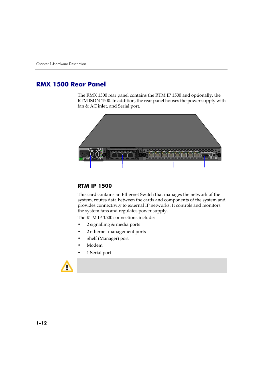 Rmx 1500 rear panel -12, Rtm ip 1500 -12, Rmx 1500 rear panel | Rtm ip 1500 | Polycom DOC2557B User Manual | Page 16 / 29