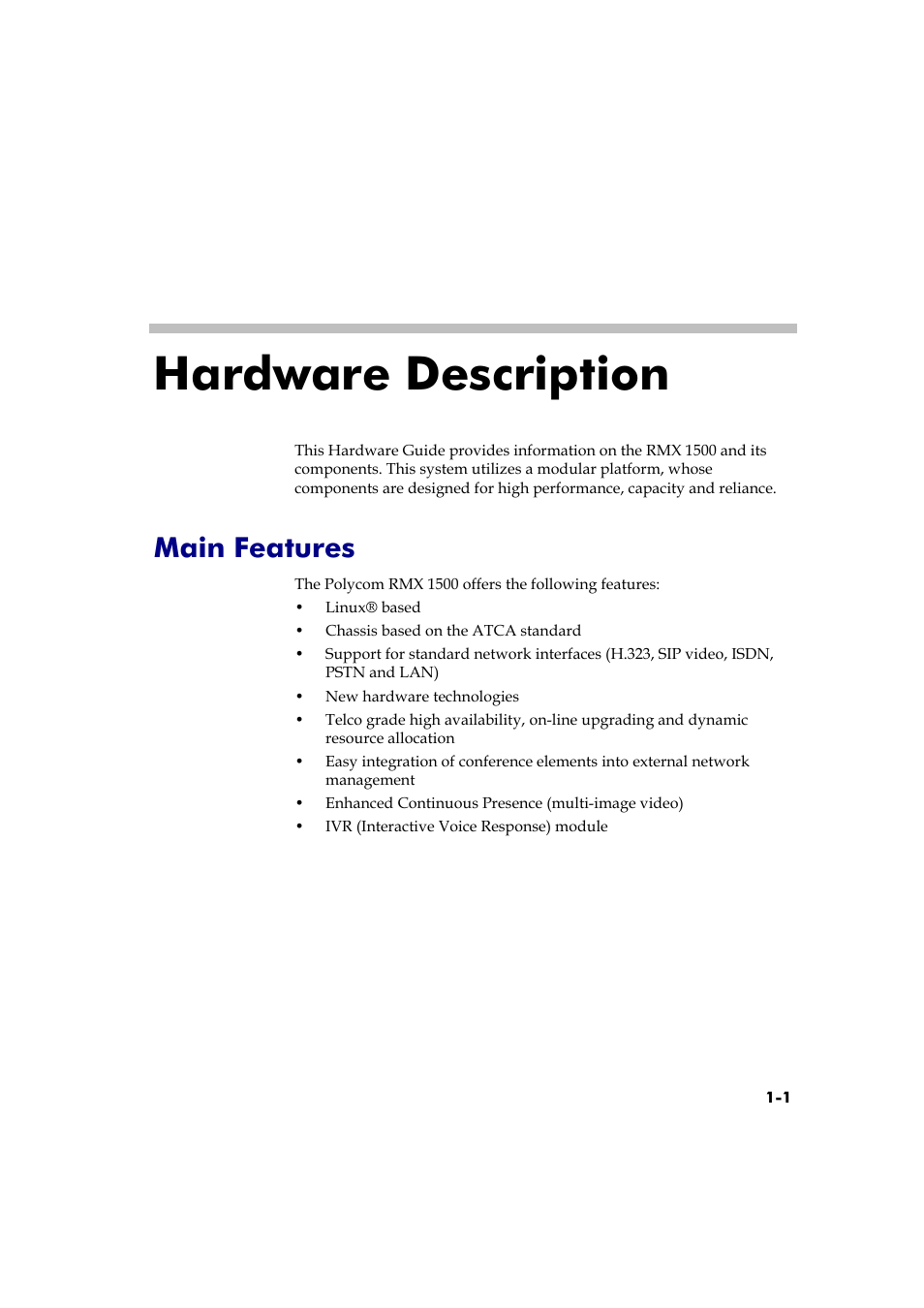 Hardware description -1, Main features -1, Hardware description | Main features | Polycom DOC2557B User Manual | Page 5 / 29