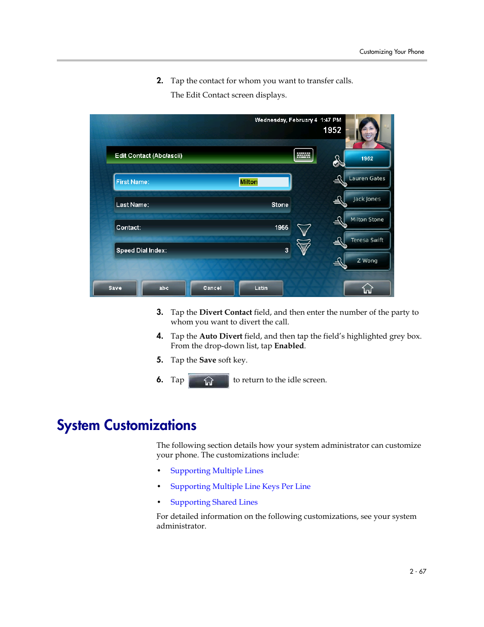 System customizations, System customizations -67 | Polycom VVX 1500 C Business Media Phone for Cisco Unified Communications Manager (SIP) User Manual | Page 105 / 192