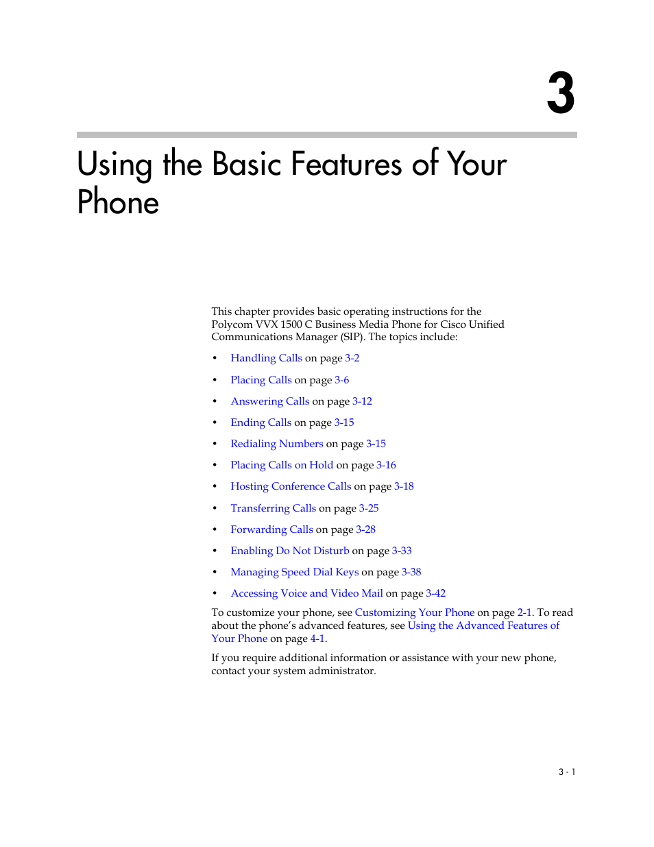 Using the basic features of your phone, 3 using the basic features of your phone -1, Phone’s basic features, see | Using the basic features of your, Phone | Polycom VVX 1500 C Business Media Phone for Cisco Unified Communications Manager (SIP) User Manual | Page 111 / 192