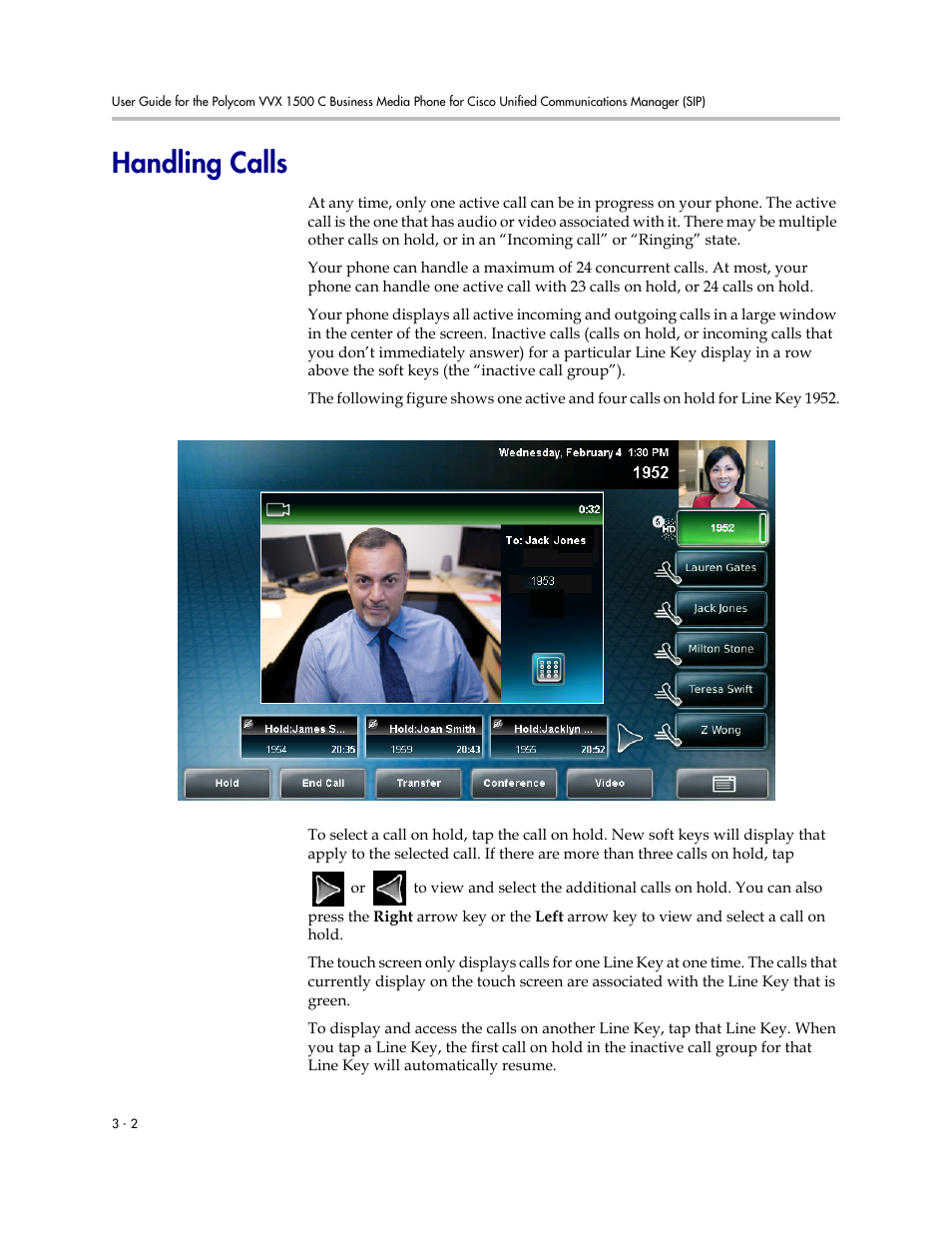 Handling calls, Handling calls -2 | Polycom VVX 1500 C Business Media Phone for Cisco Unified Communications Manager (SIP) User Manual | Page 112 / 192