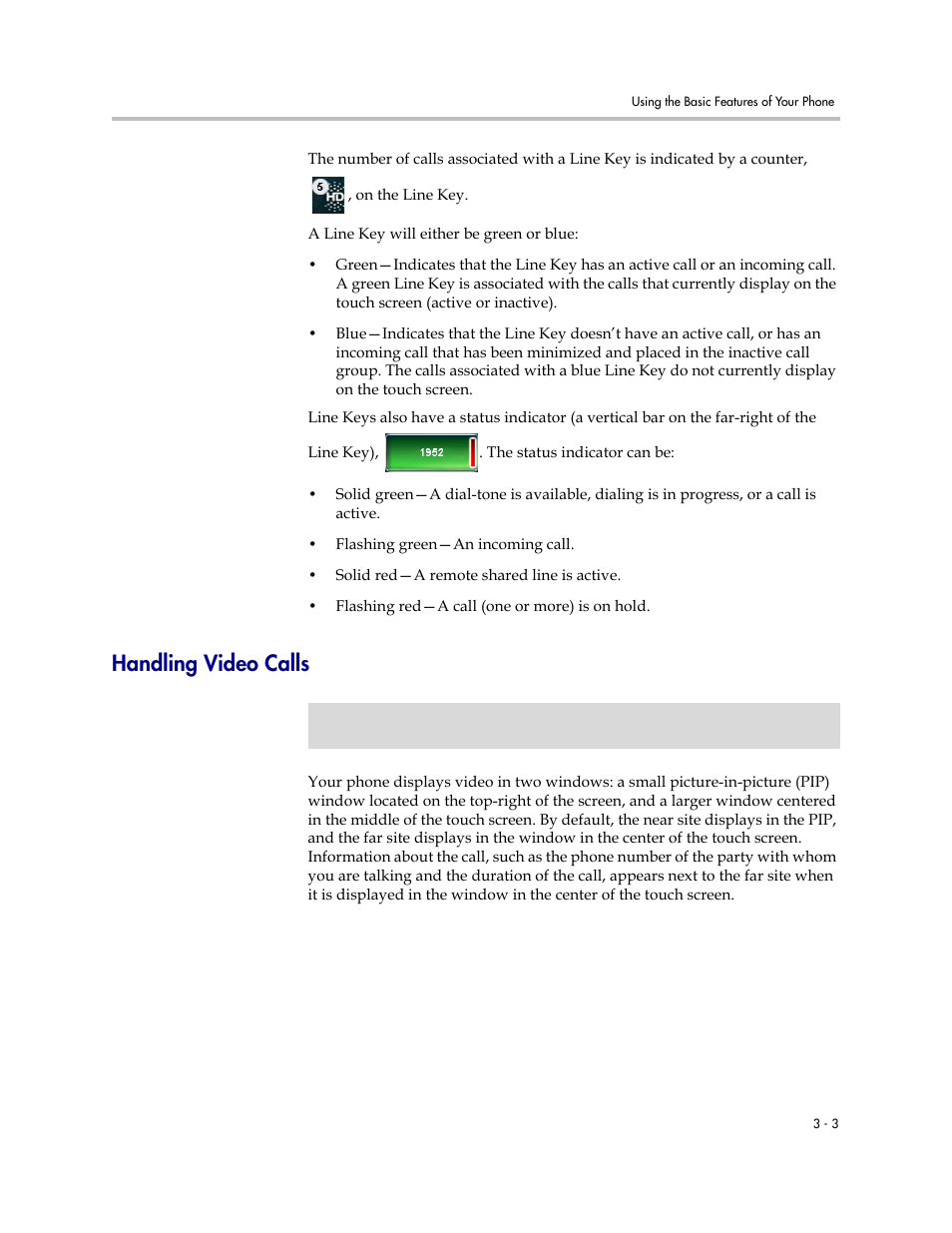 Handling video calls, Handling video calls -3, Ng a specific call, see | Polycom VVX 1500 C Business Media Phone for Cisco Unified Communications Manager (SIP) User Manual | Page 113 / 192