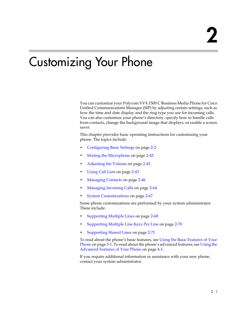 Customizing your phone, 2 customizing your phone -1, To read | Polycom VVX 1500 C Business Media Phone for Cisco Unified Communications Manager (SIP) User Manual | Page 39 / 192