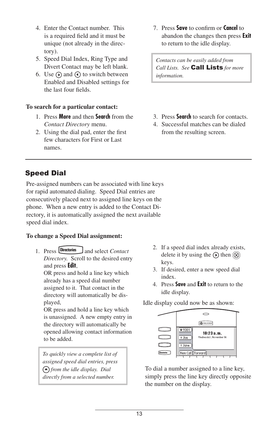 Speed dial, Call lists, Edit | Exit, Press, Then | Polycom IP 500/501 SIP 2.0 User Manual | Page 16 / 29