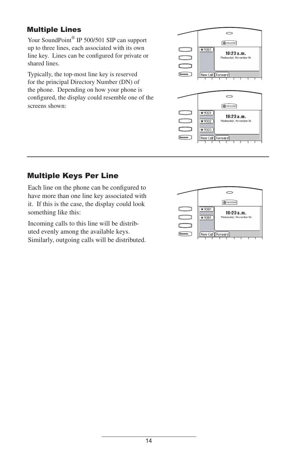 Multiple lines, Multiple keys per line, Your soundpoint | Polycom IP 500/501 SIP 2.0 User Manual | Page 17 / 29