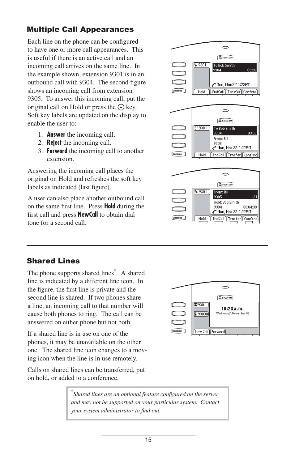 Multiple call appearances, Shared lines, The phone supports shared lines | Polycom IP 500/501 SIP 2.0 User Manual | Page 18 / 29