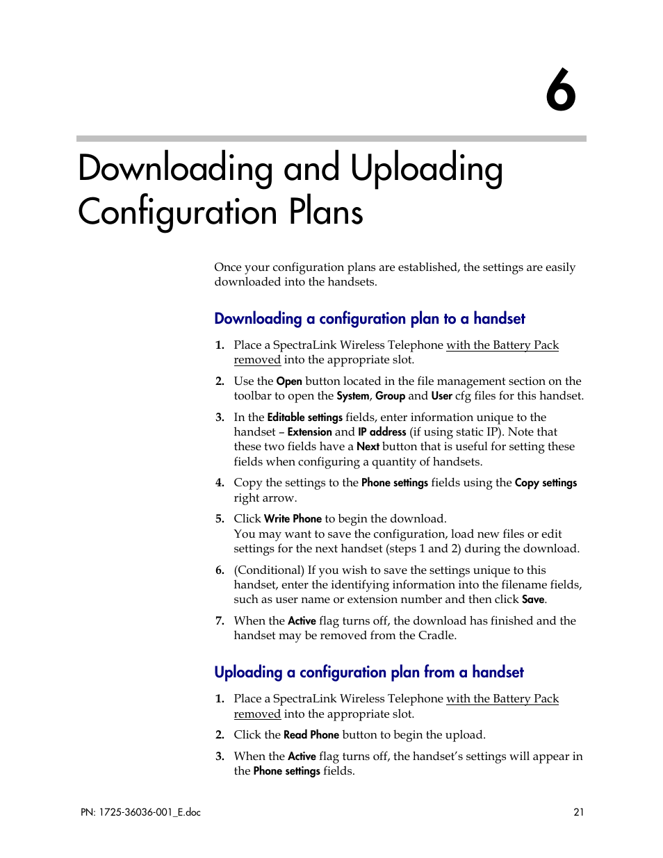 Downloading and uploading configuration plans | Polycom SpectraLink 1725-36036-001_E User Manual | Page 21 / 29