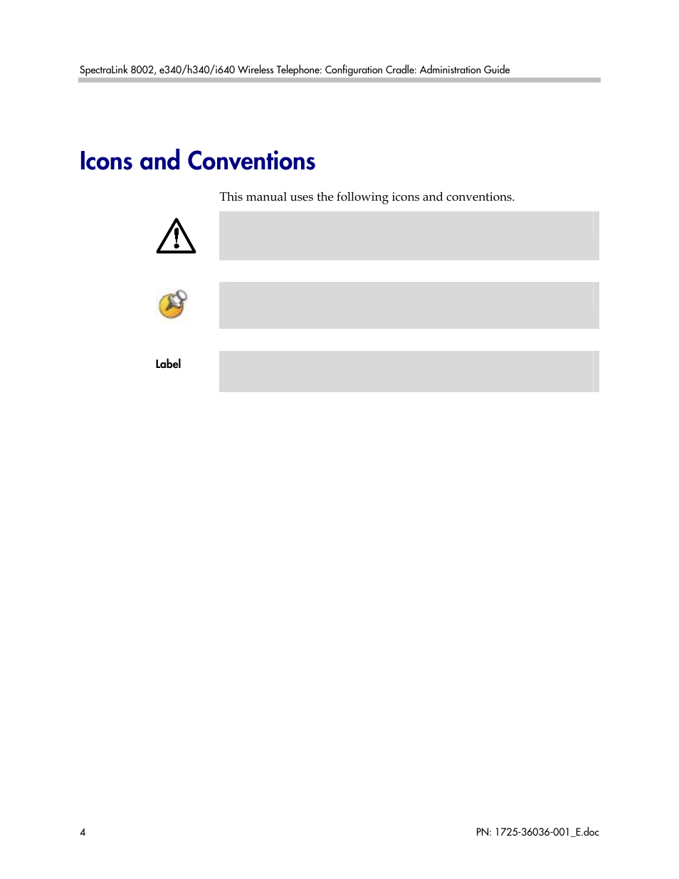 Icons and conventions | Polycom SpectraLink 1725-36036-001_E User Manual | Page 4 / 29